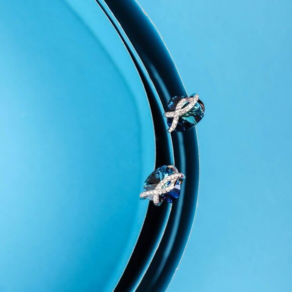 Infinity Heart Earrings Sterling Silver Love Earrings Embellished with Crystals - Picture 3 of 7